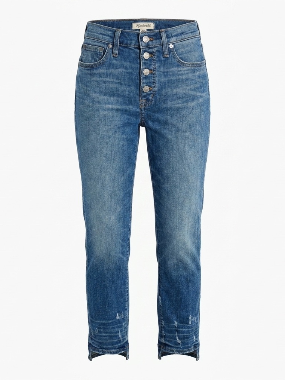 Madewell High Rise Slim Straight Jeans Distressed Button Front Blue Denim 27 - Picture 2 of 15